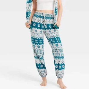 Colsie Women's Fair Isle High Rise Fleece Lounge Jogger Sweatpants Blue XS NWT
